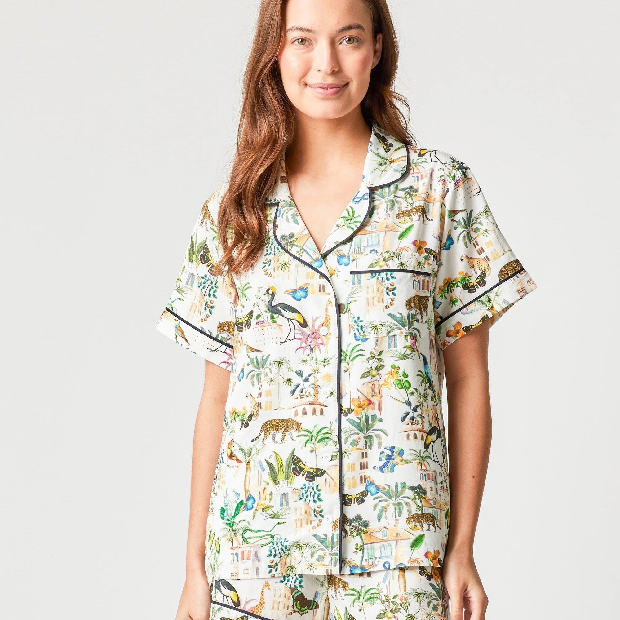 Our Women’s Pajama Set—that also passes as WFH loungewear—is the perfect combination of comfort meets fashion with its classic shape and features.  From the piping detail to the adjustable ribbon waist, this set offers a favorable fit on all.