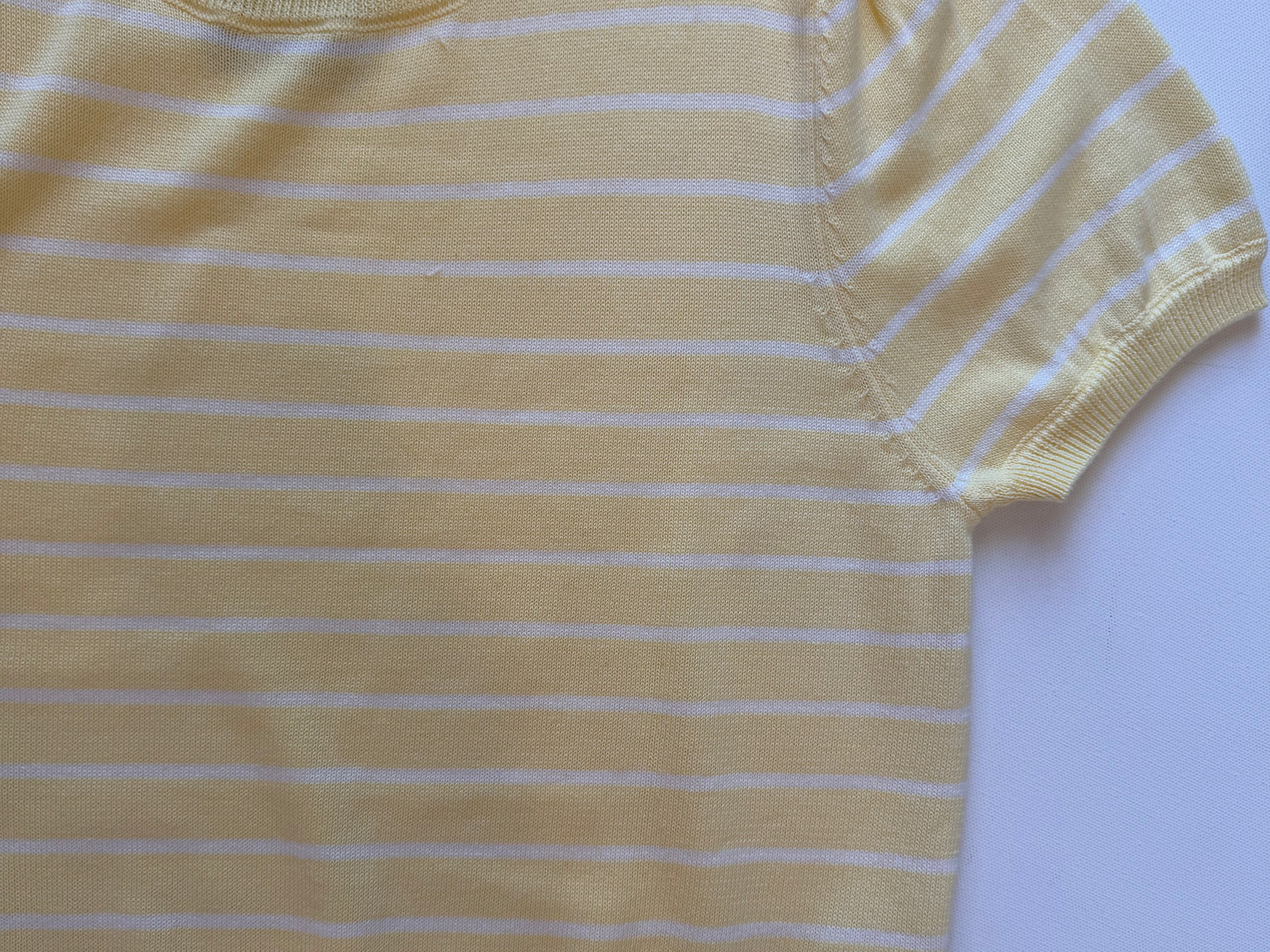 Striped Butter Yellow Short Sleeve Sweater - Emma's Shoes