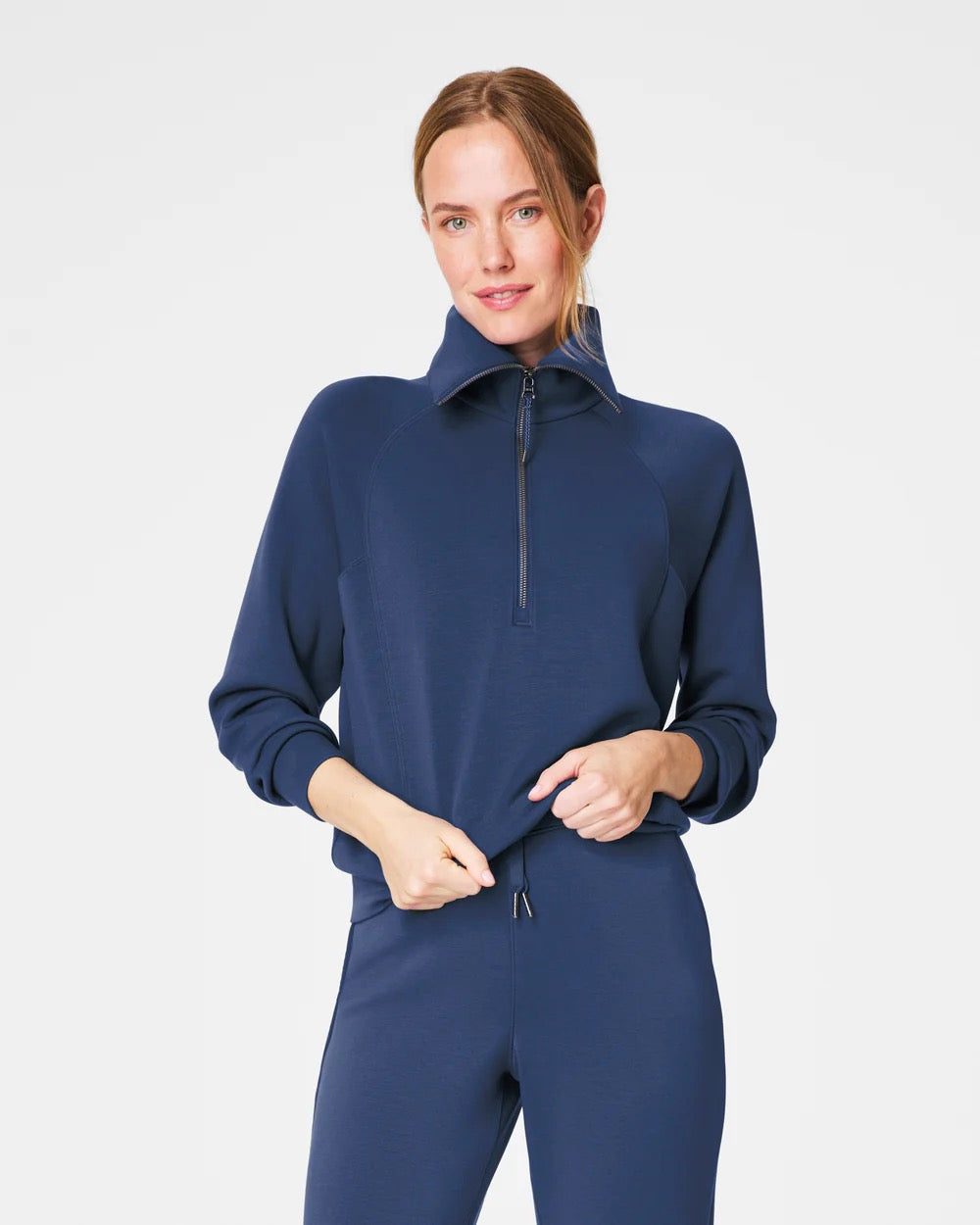 Spanx AirEssentials French Rib Short Sleeve Half Zip Top - Toasted Coconut main image 1