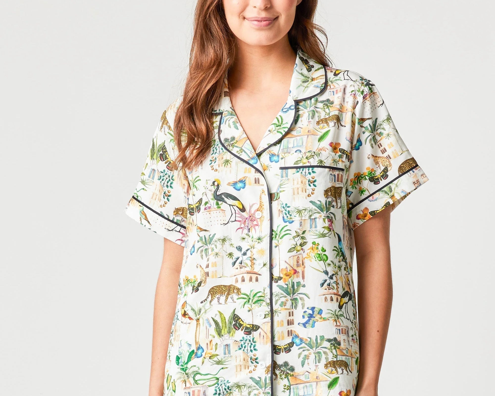 Our Women’s Pajama Set—that also passes as WFH loungewear—is the perfect combination of comfort meets fashion with its classic shape and features.  From the piping detail to the adjustable ribbon waist, this set offers a favorable fit on all.