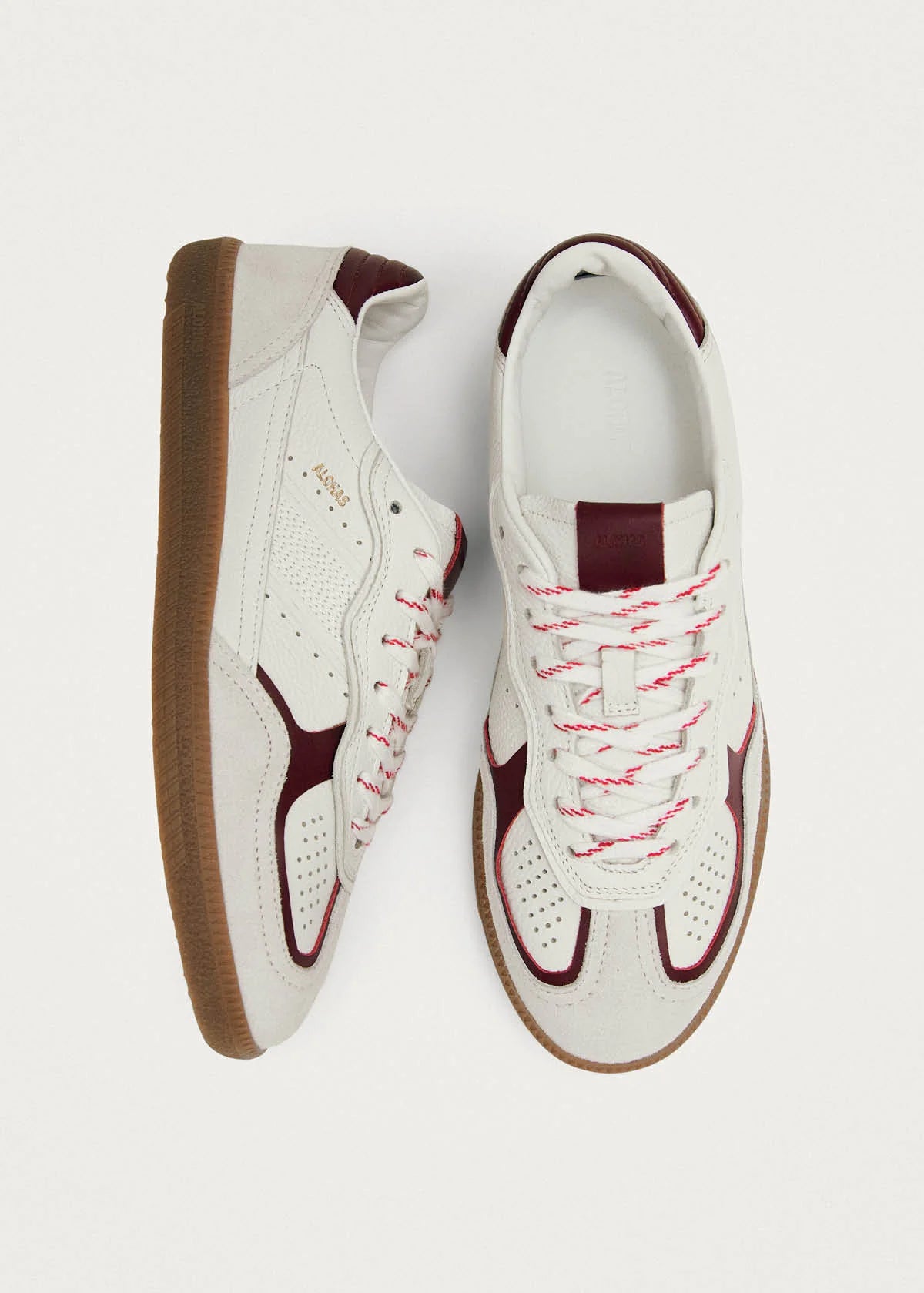Alohas' RIFE GRAIN WHITE BURGUNDY LEATHER SNEAKERS - Emma's Shoes