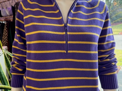 Purple Striped Half-Zip Sweater Emma's Shoes Accessories
