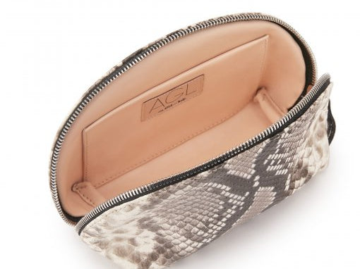 'AGL' Snakeskin-Print Clutch Bag in Fog